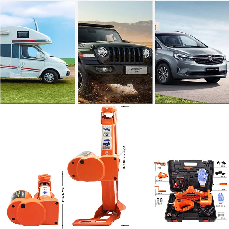 12V 3Ton Car Electric Car Jack Kit Scissor Jack Impact Wrench Built-in Flash Emergency Tool Tire Repair Kit Lift Jack