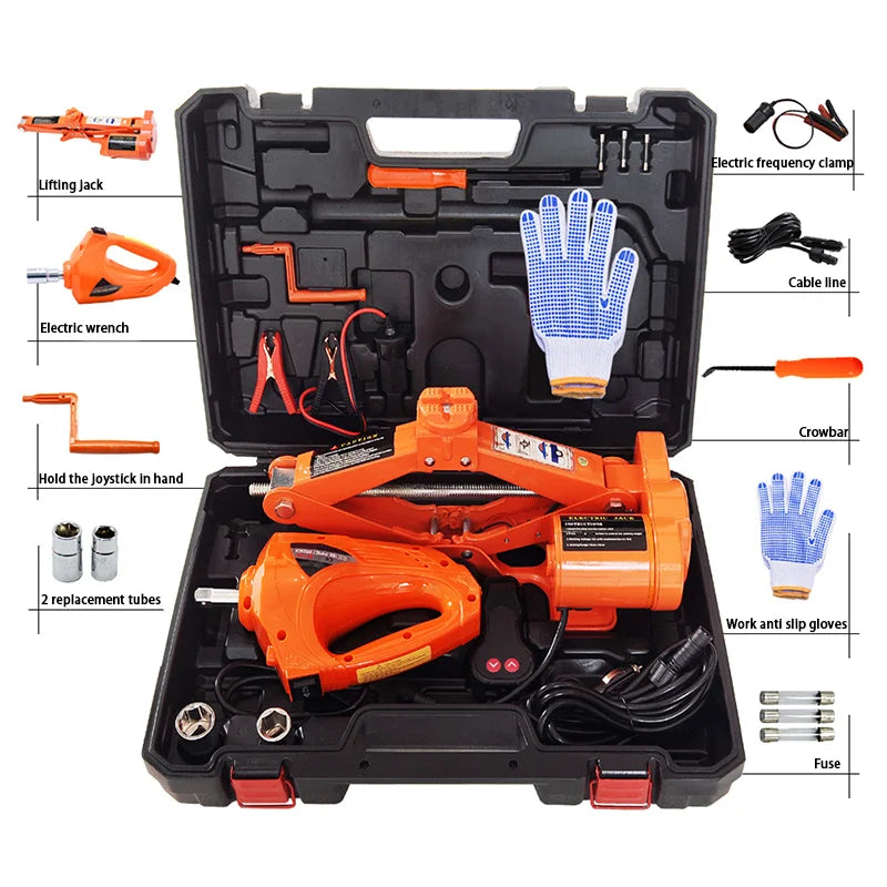 12V 3Ton Car Electric Car Jack Kit Scissor Jack Impact Wrench Built-in Flash Emergency Tool Tire Repair Kit Lift Jack