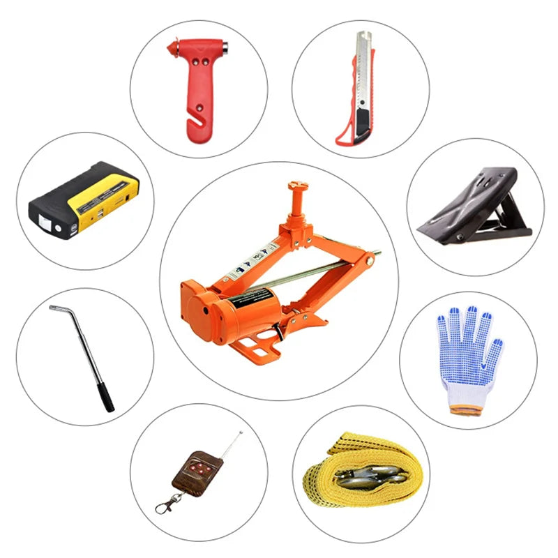 12V 3Ton Car Electric Car Jack Kit Scissor Jack Impact Wrench Built-in Flash Emergency Tool Tire Repair Kit Lift Jack